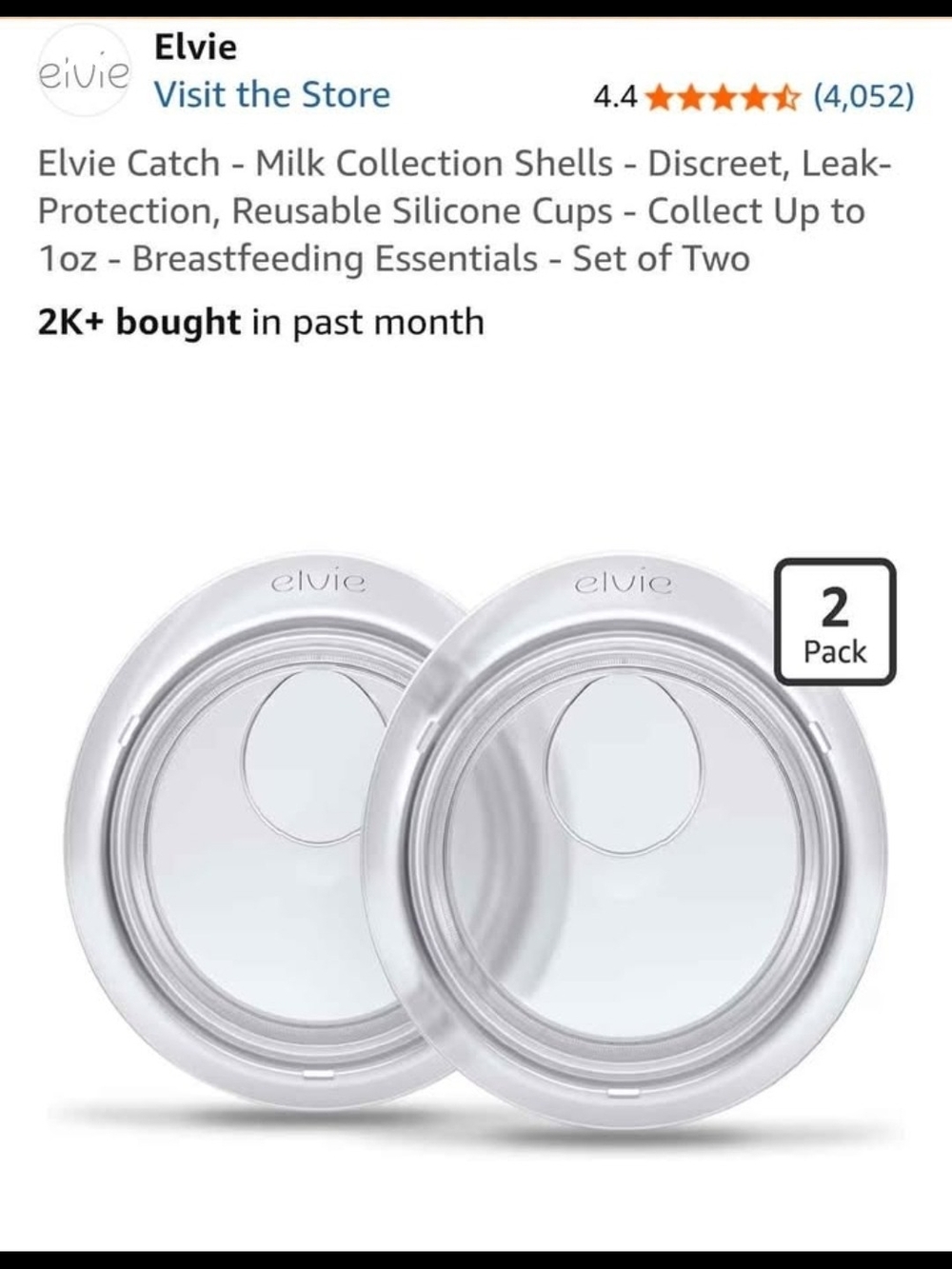 Elvie Reusable Silicone Milk Collection Shells - Clear (2 Pack)